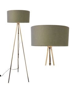 Copper Plate Tripod Floor Lamp with Grey Fabric Shade