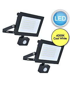 Set of 2 Halo - Black Clear Glass IP44 30391 Outdoor Sensor Floodlights