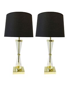 Set of 2 Gold Touch Lamps with Black Cotton Shades