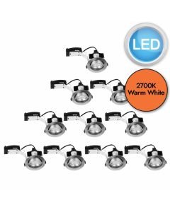 Set of 10 - Brushed Steel Tilt Recessed Ceiling Downlights with Warm White LED Bulbs