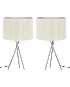 Set of 2 Chrome Tripod Table Lamps with White Micropleat Shades