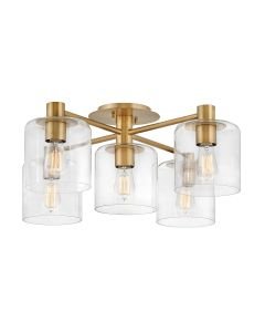 Quintiesse - Axel - QN-AXEL5-HB - Heritage Brass Clear Glass 5 Light Flush Ceiling Light
