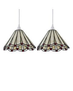 Set of 2 Ely - Tiffany Cream and Red Easy Fit Pendant Shades