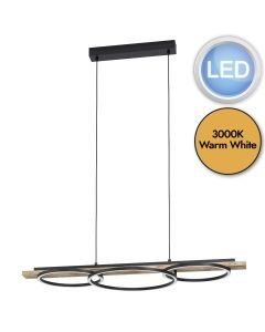 Eglo Lighting - Boyal - 99624 - LED Black Rustic Wood White 2 Light Bar Ceiling Pendant Light