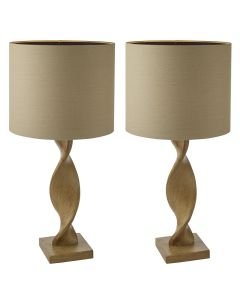 Set of 2 Abia - Oak Resin Natural Table Lamp With Shades