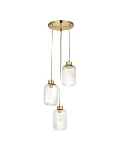 Lena - Ribbed Glass & Brushed Gold 3 Light Pendant