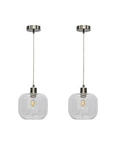 Set of 2 Bletch - Clear Glass with Satin Nickel Pendant Fittings