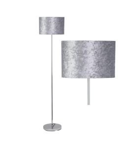 Chrome Stick Floor Lamp with Grey Crushed Velvet Shade