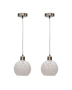 Set of 2 Confetti - Glass Globe with Satin Nickel Pendant Fittings