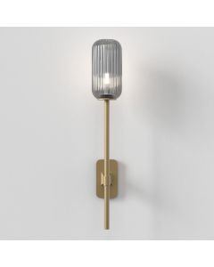 Astro Lighting - Tacoma Single Grande 1429009 & 5036010 - IP44 Antique Brass Wall Light with Smoked Ribbed Reed Glass Shade