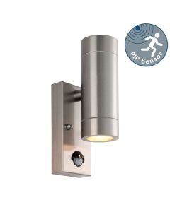Saxby Lighting - Palin PIR - 101352 - Stainless Steel Clear Glass 2 Light IP65 Outdoor Sensor Wall Light
