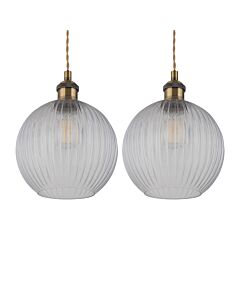 Set of 2 Betchley - Antique Brass Braided Pendants with Clear Shade