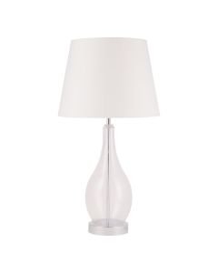Clear Glass Table Lamp Chrome Stem with White Fabric Shide