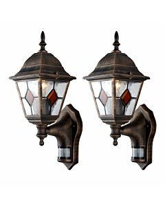 Set of 2 Morecambe - Black with Brushed Gold Motion Sensor Outdoor Wall Lights