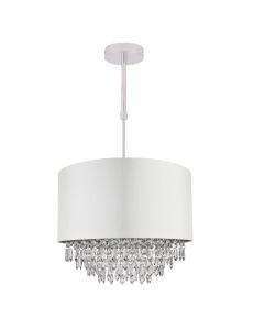400mm Cream Faux Silk Ceiling Adjustable Flush Shade with Chrome Inner and Clear Droplets