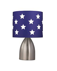 Valentina - Brushed Chrome Touch Lamp with Blue & White Stars Shade