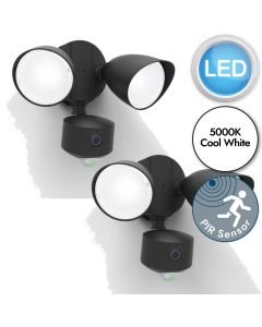 Set of 2 Draco - LED Black Clear 2 Light IP44 Outdoor Sensor Floodlights