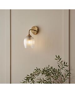 Endon Lighting - Ashcroft - 120627 - Aged Brass Clear Ribbed Glass Wall Light