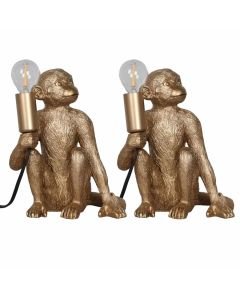 Set of 2 Gold Monkey Table Lamp or Bedside Lights