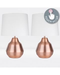 Pair of Brushed Copper 39cm Touch Lamps with White Shades