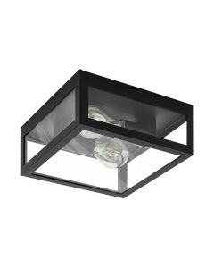 Eglo Lighting - Amezola - 99122 - Black Clear Glass 2 Light IP44 Bathroom Ceiling Flush Light