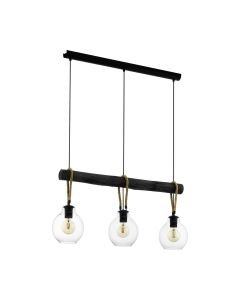 Eglo Lighting - Roding - 43618 - Black Wood Clear Glass 3 Light Bar Ceiling Pendant Light