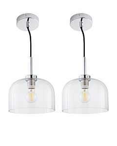 Set of 2 Victoria - Chrome Pendant Lights with Clear Glass Shades