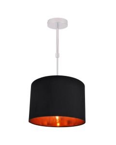Black Faux Silk 30cm Drum Light Ceiling Adjustable Flush Shade with Copper Inner