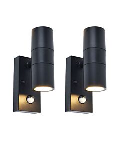 Set of 2 Coastal - Black Clear 2 Light IP44 Outdoor Sensor Wall Washer Lights