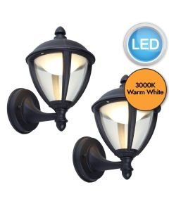 Set of 2 Unite - LED Black Clear IP44 Outdoor Wall Lights