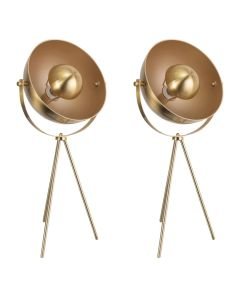 Pair of Retro Satin Brass Tripod Table Lamps