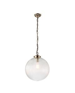 Endon Lighting - Brydon - 71124 - Antique Brass Clear Ribbed Glass Ceiling Pendant Light