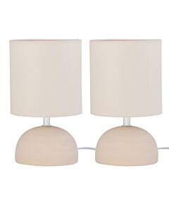 Set of 2 Natural Ribbed Ceramic 24cm Lamps with Fabric Shade