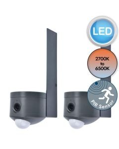 Set of 2 Pollux - LED Dark Grey Opal IP44 Outdoor Sensor Wall Lights