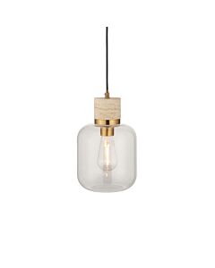 Endon Lighting - Travi - 120658 - Vintage Brass Travertine Stone Clear Glass Ceiling Pendant Light