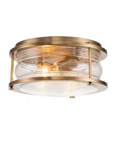 Quintiesse - Ashland Bay - QN-ASHLANDBAY-F-NBR-BATH - Natural Brass Clear Seeded Glass 2 Light IP44 Bathroom Ceiling Flush Light