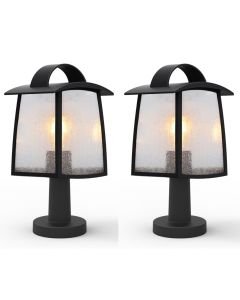 Set of 2 Kelsey - Black Clear Seeded Glass IP44 Outdoor Post Lights