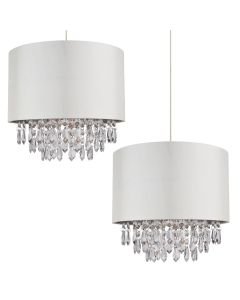 Set of 2 300mm Cream Faux Silk Easy Fit Shade with Chrome Inner and Clear Droplets