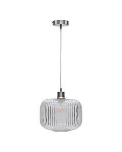 Batley Large - Clear Ribbed Glass with Satin Nickel Pendant Fitting