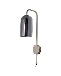 Victoria - Satin Nickel Plug in Wall Light with Glass Shade