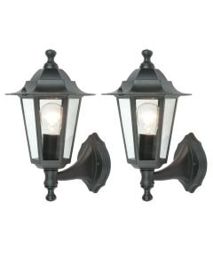 Set of 2 Corniche - Black Clear Glass IP44 Outdoor Wall Lights