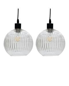 Set of 2 Betchley - Clear Ribbed Glass Globe Easy Fit Pendant Shades