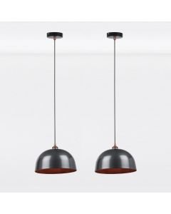 Pair of Industrial Nickel with Copper Detail Dome Pendants