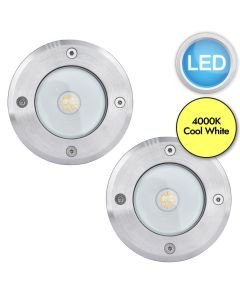 Set of 2 Cydops - 6.8W LED Stainless Steel Clear Glass IP65 Outdoor Ground Lights