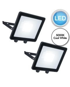 Set of 2 Tec30 - LED Black Clear Glass IP65 Outdoor Floodlights