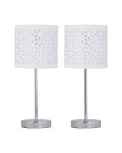 Set of 2 Chrome Stick Table Lamps with White Laser Cut Shades