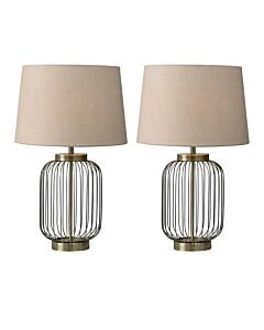 Set of 2 Nicholas - 57cm Antique Brass Table Lamps with Natural Fabric Shades