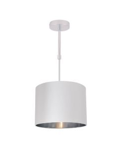 White Faux Silk 30cm Drum Light Ceiling Adjustable Flush Shade with Chrome Inner