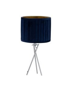 Sundance - Chrome Tripod Table Lamp with Navy Blue Pleated Velvet Shade