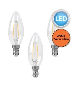 3 x 2.1W LED E14 Candle Filament Light Bulbs - Warm White